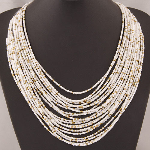 Wholesale 12pcs/pack Vintage Bohemian Multi-Layered Rice Bead Necklace